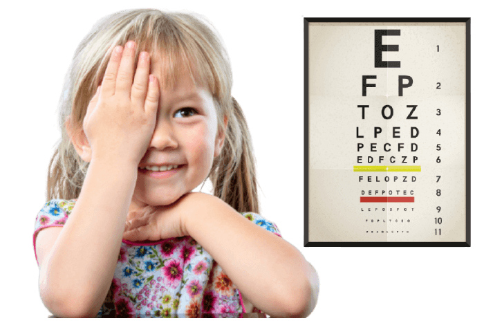 young girl reading eye chart